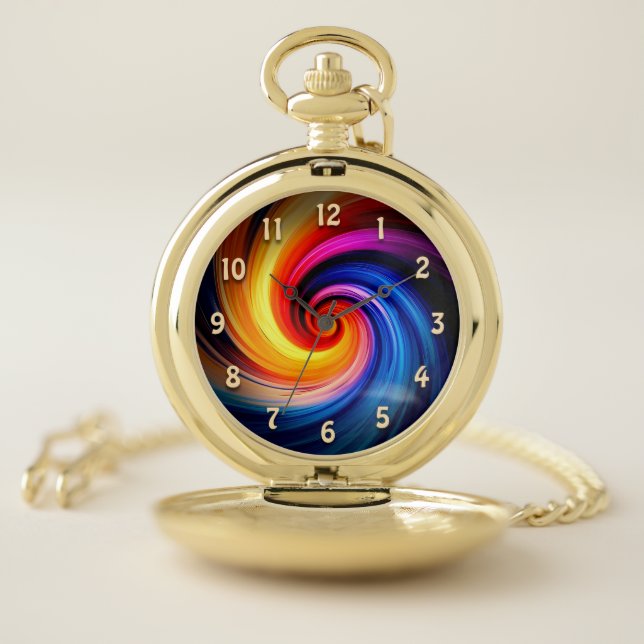 Colorful Rainbow Spiral Swirling Colors Design Pocket Watch (Inside)