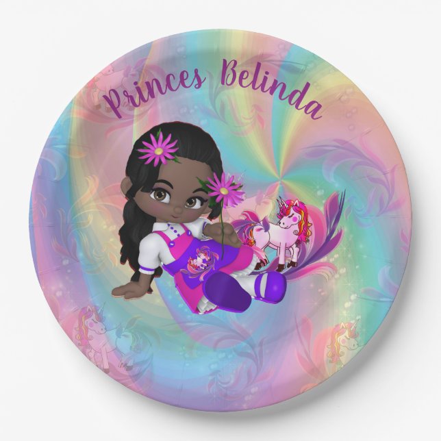 Colorful Rainbow Spirals Cutie Pie's Baby Shower Paper Plates (Front)