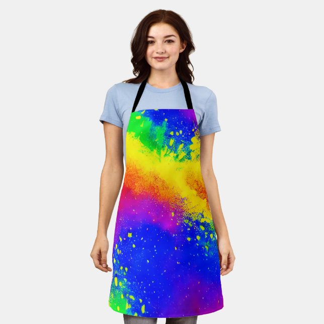 Colorful Rainbow Splattered Paint Pattern  Apron (Worn)