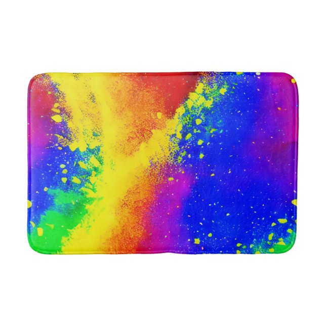 Colorful Rainbow Splattered Paint Pattern   Bath Mat (Front)