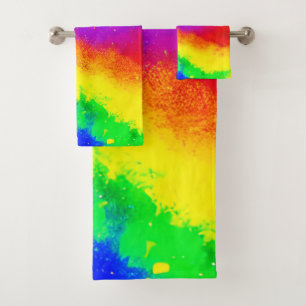 Colorful Rainbow Splattered Paint Pattern Bath Towel Set