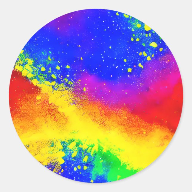 Colorful Rainbow Splattered Paint Pattern Classic Round Sticker (Front)