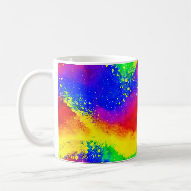 Colorful Rainbow Splattered Paint Pattern  Coffee Mug (Left)