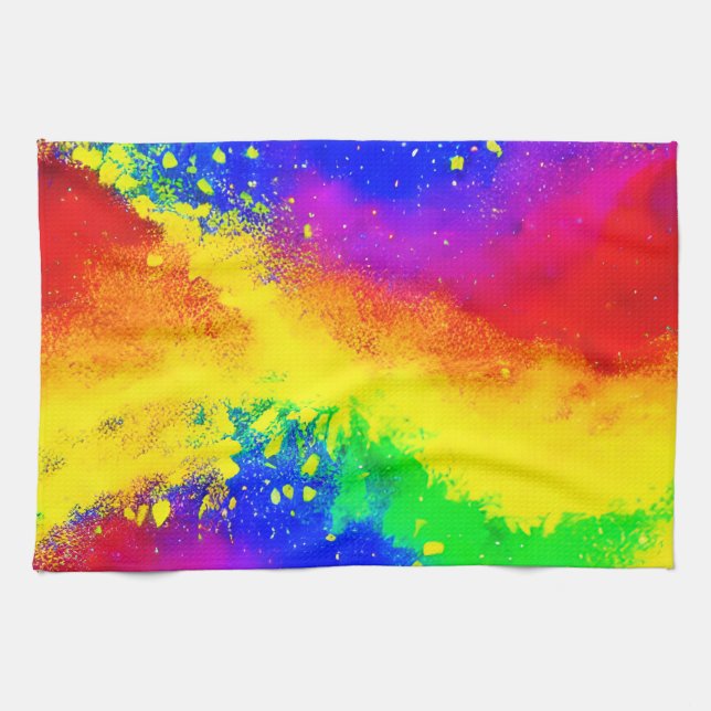 Colorful Rainbow Splattered Paint Pattern   Kitchen Towel (Horizontal)