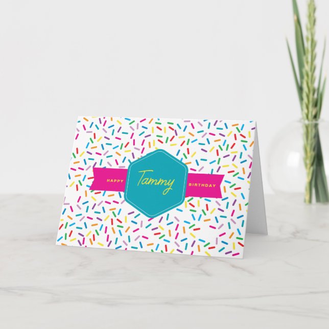 Colorful Rainbow Sprinkles Birthday Party Card (Front)