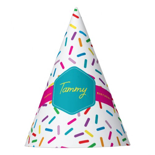 Colorful Rainbow Sprinkles Birthday Party Party Hat