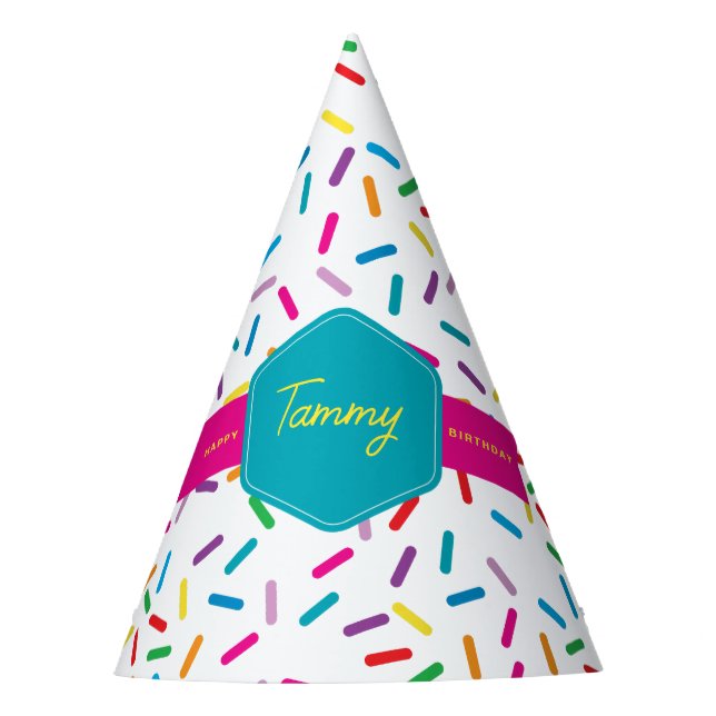 Colorful Rainbow Sprinkles Birthday Party Party Hat (Front)