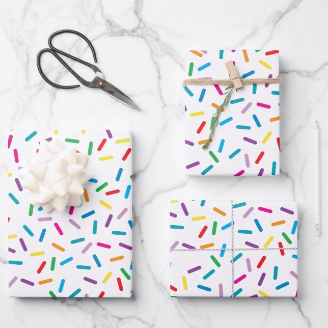 Colorful Rainbow Sprinkles Pattern Wrapping Paper Sheets (Front)