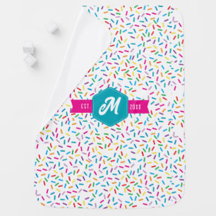 Colorful Rainbow Sprinkles Retro Monogram Baby Blanket