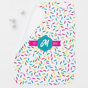 Colorful Rainbow Sprinkles Retro Monogram Baby Blanket