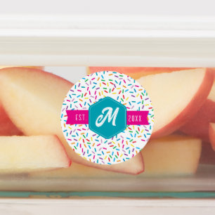 Colorful Rainbow Sprinkles Retro Monogram Kids' Labels