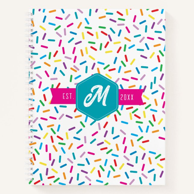 Colorful Rainbow Sprinkles Retro Monogram Notebook (Front)