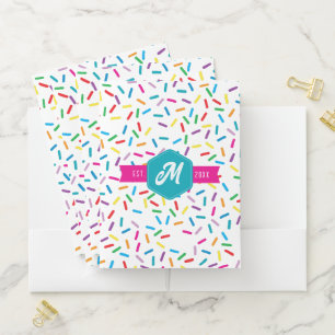 Colorful Rainbow Sprinkles Retro Monogram Pocket Folder