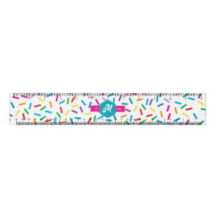Colorful Rainbow Sprinkles Retro Monogram Ruler