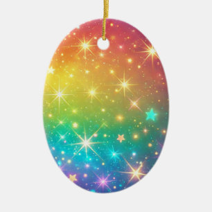 Colorful Rainbow star space Ceramic Ornament