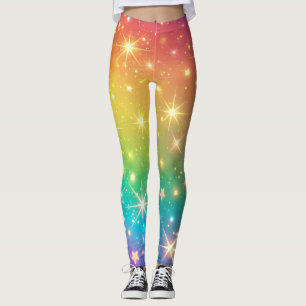 Colorful Rainbow star space Leggings