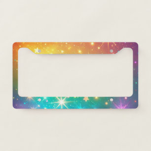 Colorful Rainbow star space License Plate Frame