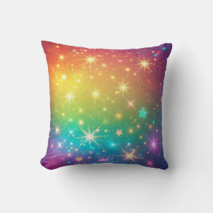 Colorful Rainbow star space Throw Pillow