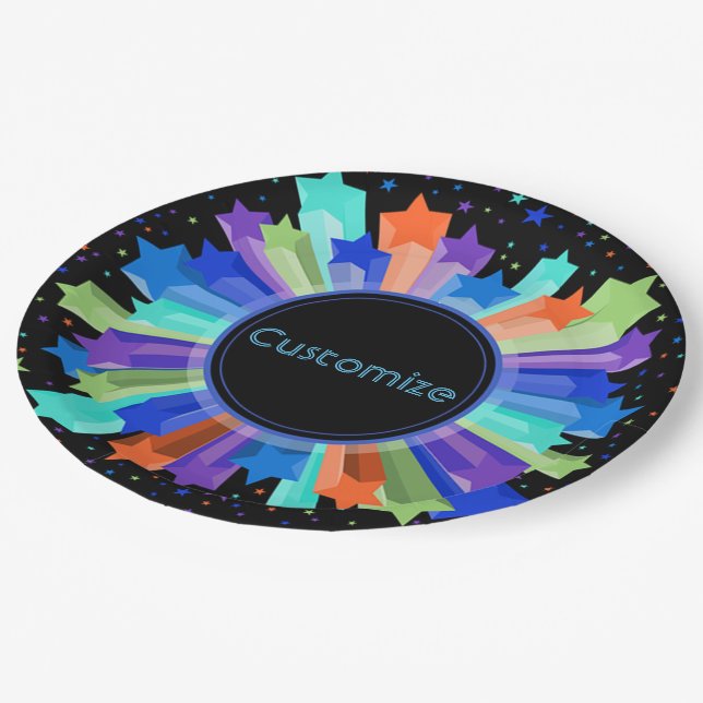 Colorful Rainbow Starburst Party Paper Plates (Angled)