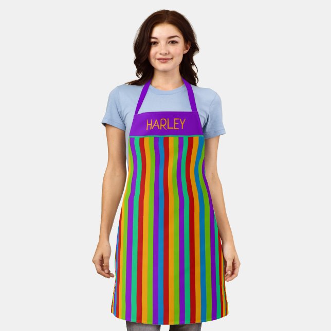 Colorful Rainbow Stripe Custom Apron (Worn)