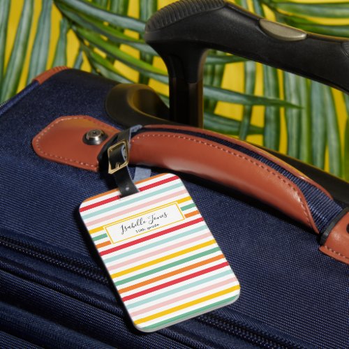 colorful rainbow stripe fun school college luggage tag
