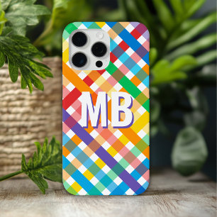 Colorful Rainbow Stripe Monogram Initials Custom iPhone 15 Pro Max Case