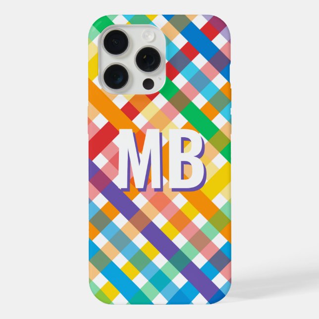 Colorful Rainbow Stripe Monogram Initials Custom Iphone Case (Back)