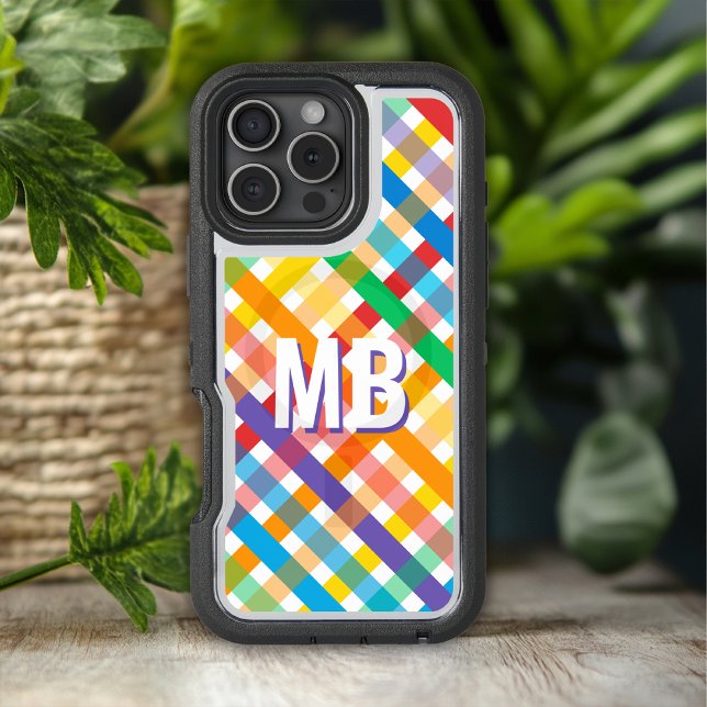 Colorful Rainbow Stripe Monogram Initials Custom Otterbox iPhone Case (Creator Uploaded)