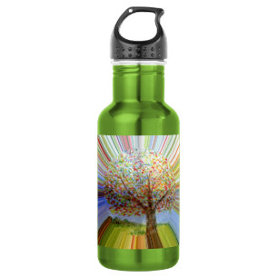 Colorful Rainbow Striped Autumn Tree Water Bottle