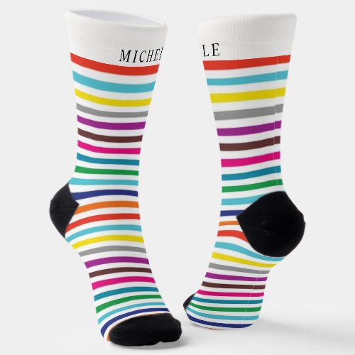 Colorful Rainbow Striped For Custom Name  Socks