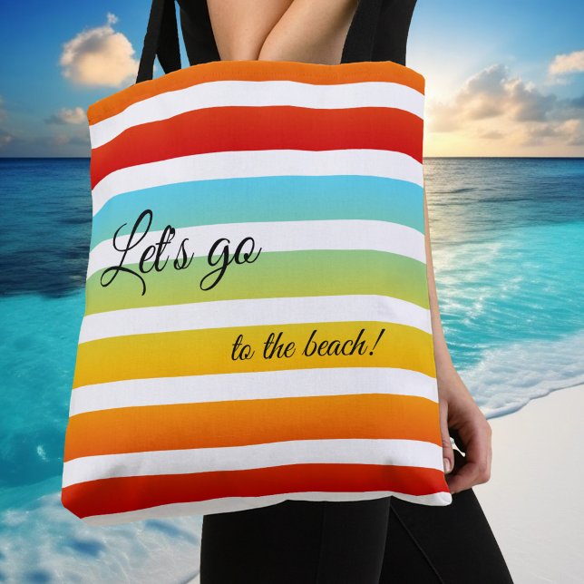 Colorful Rainbow Striped Pattern Bag (Colorful turquoise rainbow striped summer beach tote bag with custom background color)