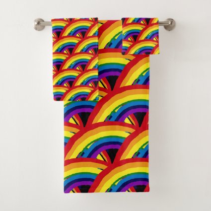 Colorful Rainbow Striped Pattern Bath Towel Set