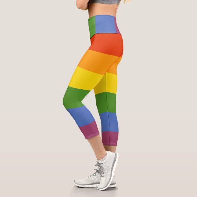 Colorful Rainbow Striped Pattern Capri Leggings (Left)