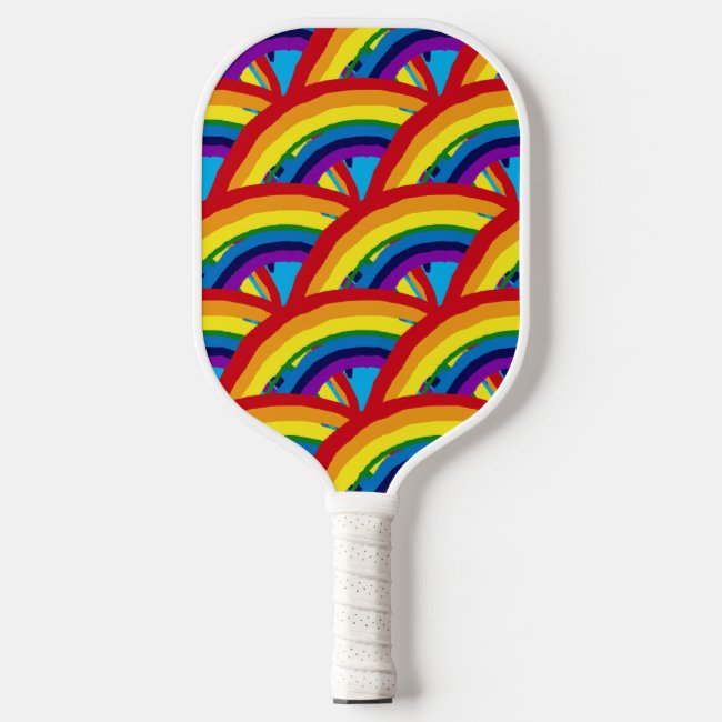 Colorful Rainbow Striped Pattern Pickleball Paddle