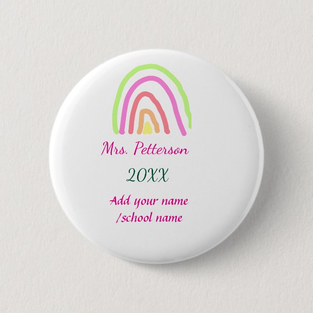Colorful rainbow stripes add teacher name year button (Front)