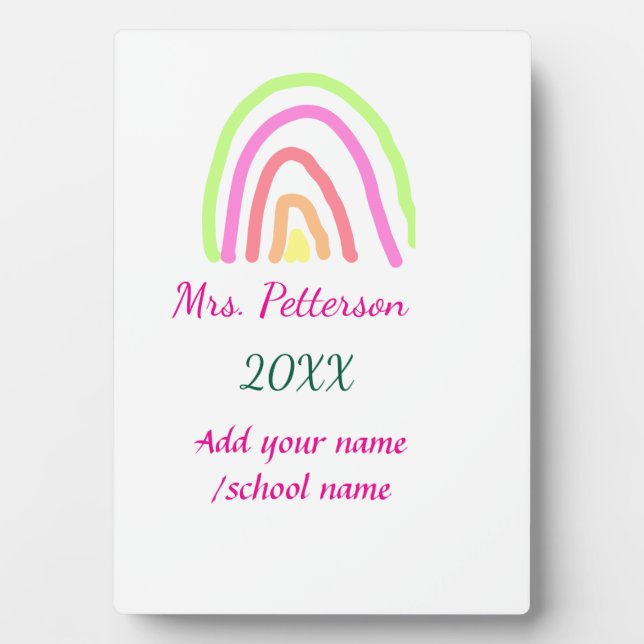 Colorful rainbow stripes add teacher name year plaque (Front)