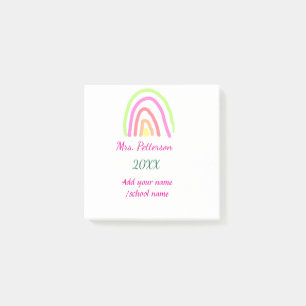 Colorful rainbow stripes add teacher name year post-it notes