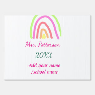 Colorful rainbow stripes add teacher name year sign