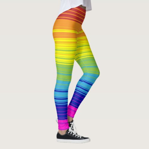 Colorful Rainbow Stripes art pattern background Leggings