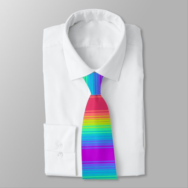 Colorful Rainbow Stripes art pattern background Neck Tie (Tied)