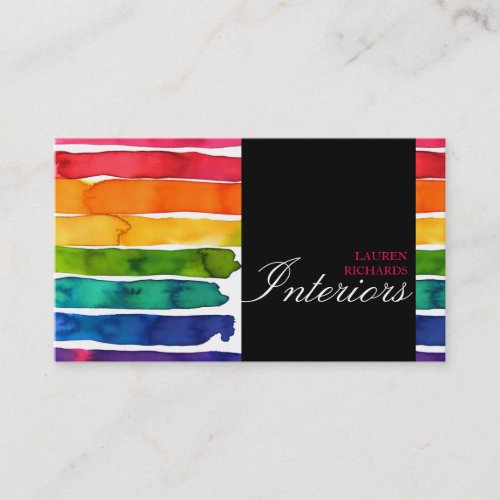 Colorful rainbow stripes  black interior design business card