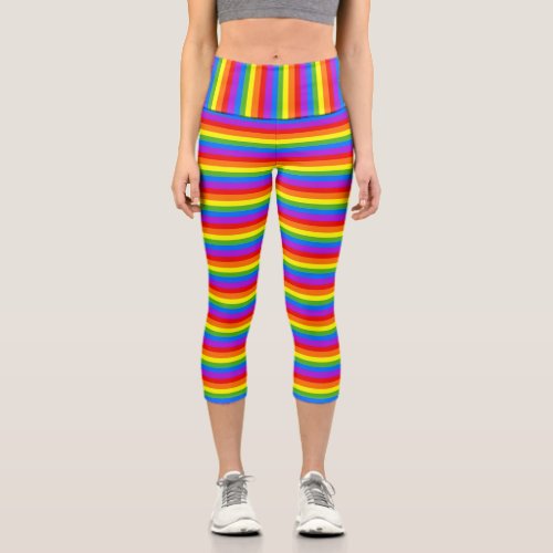 Colorful Rainbow Stripes Capri Leggings