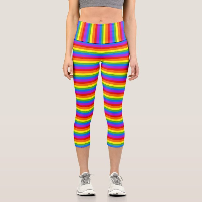 Colorful Rainbow Stripes Capri Leggings (Front)