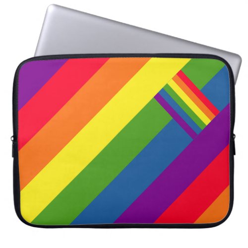 Colorful Rainbow Stripes Celebration with Flag Laptop Sleeve