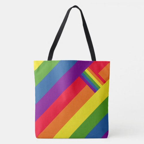 Colorful Rainbow Stripes Celebration with Flag Tote Bag