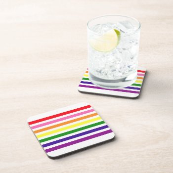 Colorful Rainbow Stripes Gay Pride Beverage Coaster by RandomLife at Zazzle