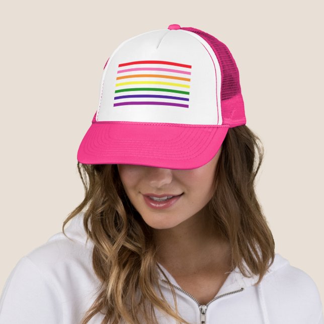 Colorful Rainbow Stripes Gay Pride Trucker Hat (In Situ)