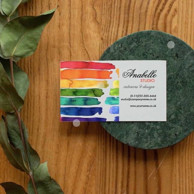 Colorful rainbow stripes interior design business card (Creator Uploaded)
