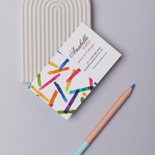 Colorful rainbow stripes interior design business card