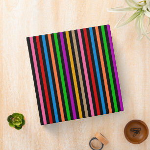 Colorful Rainbow Stripes Lines Design - Black  3 Ring Binder